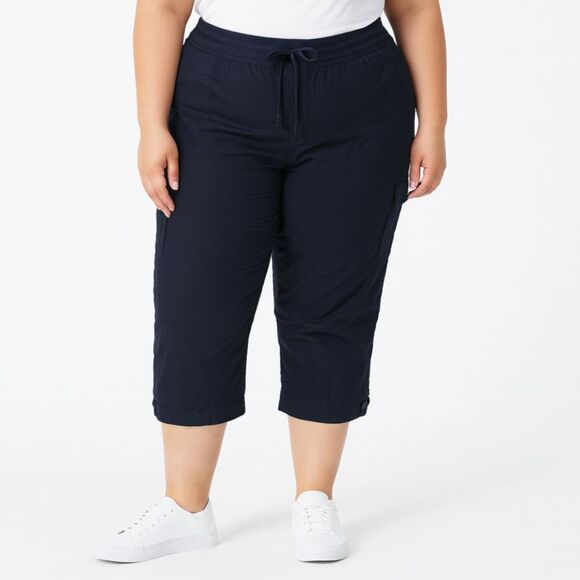 Woman Within Womens Black Drawstring Capri Pants Size 24w Plus Cargo Cuffed - Picture 1 of 9